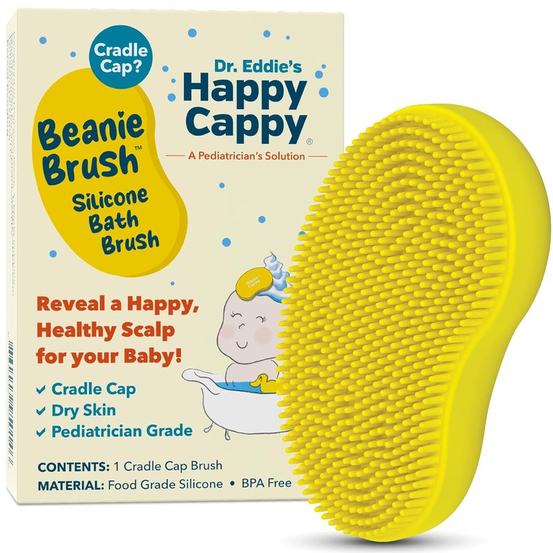 Happy Cappy فرشاة بياني - فرشاة لعلاج قشرة الرأس للأطفال، للعناية بالبشرة الجافة، مقشر لطيف لفروة رأس الطفل أثناء الاستحمام، يساعد في التخلص من القشرة والرقائق، سيليكون آمن للطعام، خالي من BPA - Image 1